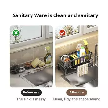 Полка для сушки посуды для кухонной мойки. Полка для слива воды с наклонным поддоном для воды. Компактная полка для посуды. Органайзер для хранения посуды на столешнице. B чёрный