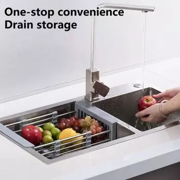 Полка для сушки посуды Прочная несущая способность для хранения Высокая твердость Удобная посуда из нержавеющей стали для фруктов и овощей Слив для мытья Кухонные инструменты L серый