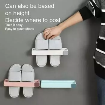 Полка для тапочек в ванной, самоклеящаяся, без проколов, настенная, с крючком, для экономии места, настенная полка для хранения на дверь туалета темно-синий