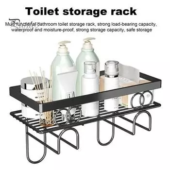 Полка для туалета, полка для хранения в ванной, устойчивая к ржавчине, устойчивая к коррозии, прочная, несущая многофункциональная полка для хранения без проколов Single Layer чёрный