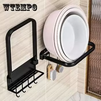 Полка для умывальника в ванной комнате. Стеллаж для крышки кухонной кастрюли. Стеллаж для разделочной доски. Стеллаж для хранения без отверстий. Настенный кронштейн. Складная полка для умывальника. 11*2.5*5cm чёрный