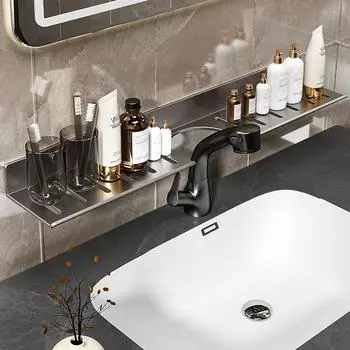 Полка для ванной без сверления, полка для ванной, полка для хранения туалета, туалетное кухонное пространство, алюминиевая вешалка для настенного монтажа, не требующая пробивки