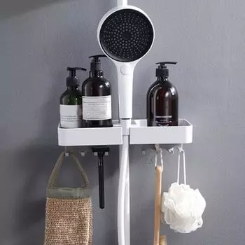 Полка для ванной комнаты, душевая кабина с 8 крючками, прочная, несущая, простая в установке, настенная полка для хранения, держатель для душевой лейки