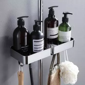 Полка для ванной комнаты, душевая кабина с 8 крючками, прочная, несущая, простая в установке, настенная стойка для хранения вещей чёрный