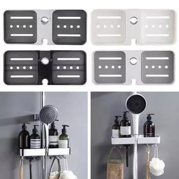 Полка для ванной комнаты, душевая кабина с 8 крючками, прочная, несущая, простая в установке, настенная полка для хранения, держатель для душевой лейки чёрный