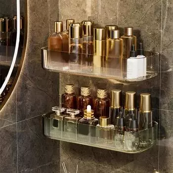 Полка для ванной комнаты, компактная клейкая полка для душа, прочный настенный органайзер для хранения в ванной комнате для дома белый