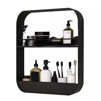 Полка для ванной комнаты настенная двухслойная из углеродистой стали с перфорацией без использования отверстий для душа плавающая полка