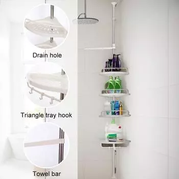 Полка для ванной комнаты, регулируемая, 4 подноса, телескопическая полка для душа, каркас из нержавеющей стали, полка-органайзер для душевой кабины, угловая стойка для душа