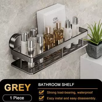 Полка для ванной на присоске, настенная, без сверла, для бутылок с шампунем, душевая стойка, полка для хранения туалета, алюминиевая ванная комната, кухня