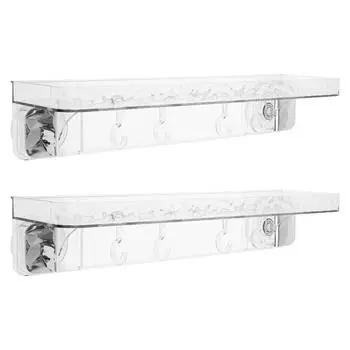 Полка для ванной на присоске, не требующая сверления, прозрачная, с 4 крючками, не требующая сверления, настенный органайзер для шампуня, кондиционера, мыла