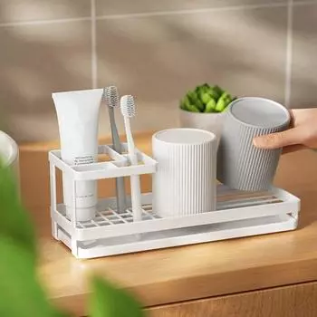 Полка для зубных щеток, Ванная комната, Стол для хранения зубных чашек, Полка для электрических зубных щеток, Многофункциональная полка, Стол для хранения зубной пасты L чёрный
