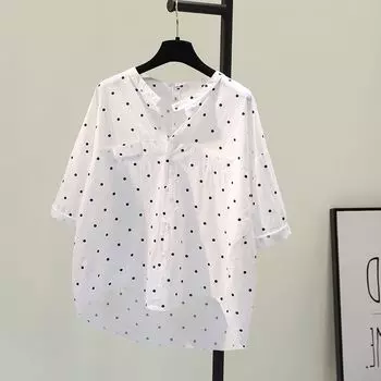 Polka Dot Artsy Fresh Casual White Shirt Shirt Black Dot One size