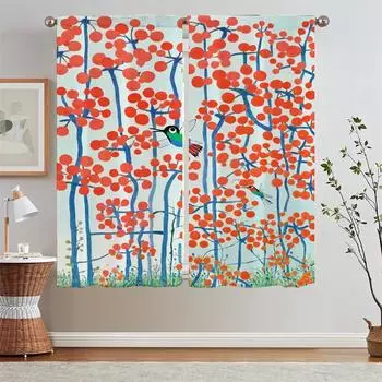 Polka Dot Flowers and Birds Modern Living Room Curtains for Camera Bedroom Blackout Curtains 2 Pcs Set Window Blinds Tentacles W50xH70cmx2pcs-CL