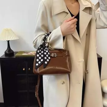 Polka Dot Silk Scarf Handbag Women Vintage Solid Color Work Commute Shoulder Bag