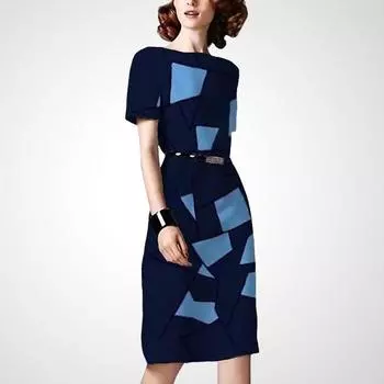 Polka Dot Spring and Summer Short Sleeve Slim-Fit Sheath Print Dress Box Color S