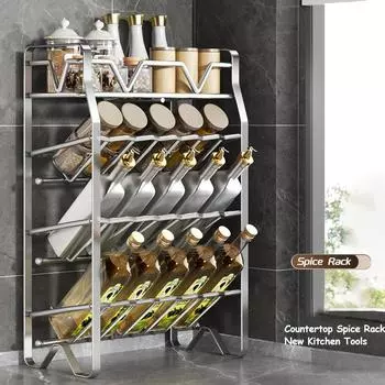 Полка из нержавеющей стали, кухонная полка для хранения, напольная полка на столешнице, многофункциональная полка для хранения приправ, принадлежности