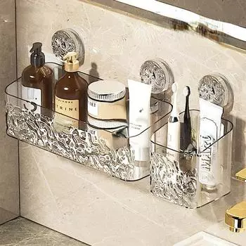 Полка на присоске для душа, корзина, светильник с узором ледника, установка за одну секунду, органайзер для ванной комнаты, для хранения, вращается, чтобы всасывать, удалять