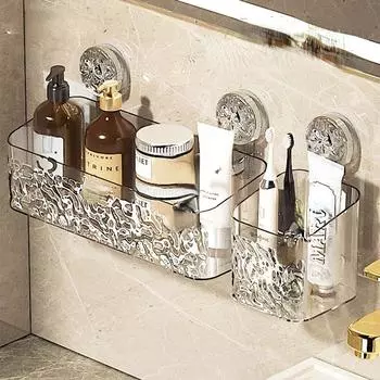 Полка на присоске для душа, корзина, светильник с узором ледника, установка за одну секунду, органайзер для ванной комнаты, для хранения, вращается, чтобы всасывать, удалять