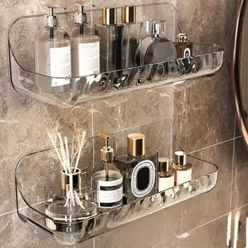 Полка на присоске, водонепроницаемая акриловая полка для хранения в ванной комнате, съемная настенная стойка для хранения косметики, корзина для ванной комнаты