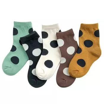 Polka XL 5 пар для похода в детский сад или антибактериальные [WAGACO] детские носки, в горошек, носки, для детей, младенцев, хлопковые, дышащие, мягкие, для мальчиков,