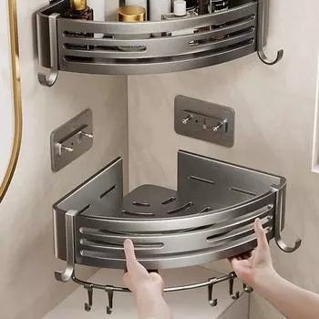 Полки для ванной из алюминиевого сплава, утолщенная, без проколов, настенная угловая полка-тренога, аксессуары для ванной, органайзер для душа