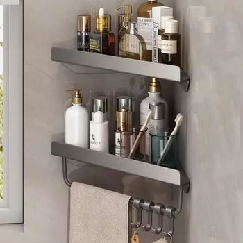 Полки для ванной комнаты из углеродистой стали, треугольная полка для душа, угловая полка для хранения шампуня, мыла, косметической корзины, держатель с крючками серый
