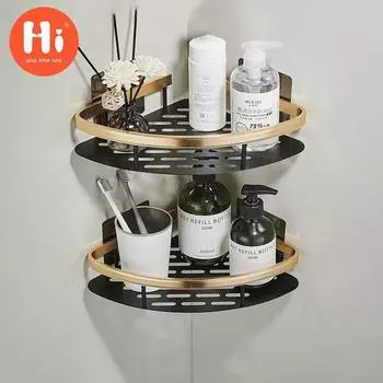 Полки для ванной комнаты Угловая полка для ванной комнаты без сверления Нержавеющее пространство Алюминиевая полка для хранения душа Держатель для шампуня Аксессуары для душа в ванной комнате thicken 1pcs чёрный