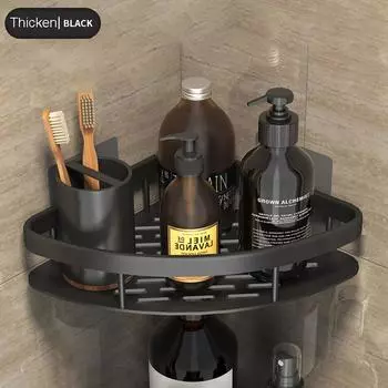 Полки для ванной комнаты Угловая полка для ванной комнаты без сверления Нержавеющее пространство Алюминиевая полка для хранения душа Держатель для шампуня Аксессуары для душа в ванной комнате thicken 1pcs серебряный