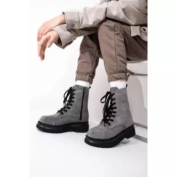 Polle Серые замшевые ботинки в стиле милитари на шнуровке Ежедневные легкие ботинки на толстой подошве