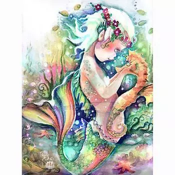 Полная 5D Diy Алмазная Картина Акварель Русалка Вышивка Крестом Домашний Декор Ручной Работы Подарок 25x30cm