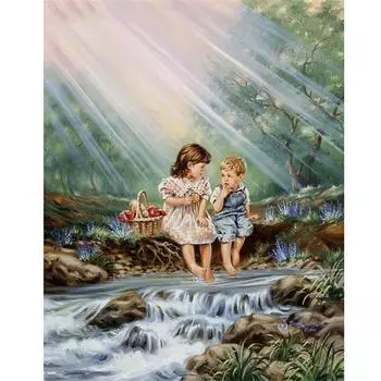 Полная 5D Diy Алмазная Картина Игра у реки Алмазная Вышивка Крестом Домашний Декор Подарок Ручной Работы 25x30cm