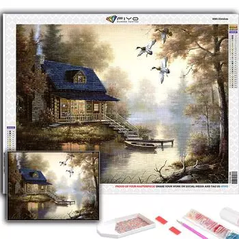 Полная 5D Diy Алмазная картина Лесная хижина 5D Алмазная картина Full Round 20X30CM