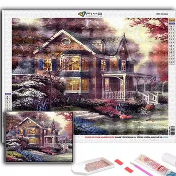 Полная 5D Diy Алмазная картина Лесная хижина 5D Алмазная картина Full Round 20X30CM