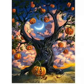 Полная 5D Diy Алмазная Картина Мультфильм Хэллоуин Дерево Вышивка Крестом Домашний Декор Ручной Работы Подарок 25x30cm