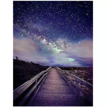 Полная 5D Diy Алмазная Картина Звездное небо Деревянный мост Вышивка Крестом Домашний Декор Ручной Работы 25x30cm