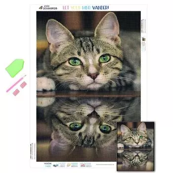 Полная Алмазная картина с изображением кота, вышивка крестом на воде, 5D Алмазная вышивка, мозаика с изображением животных, искусство со стразами, украшение для дома Full Round 20X30CM