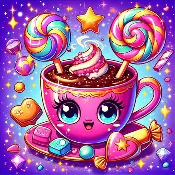 Полная Алмазная Мозаика Мультяшная Чашка Алмазная Картина Красочные Конфеты Искусство Полный Комплект Подарок Ручной Работы Full Round 20x20CM