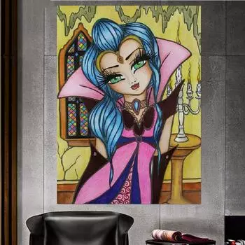Полная Алмазная мозаика, наклеенная квадратная круглая алмазная живопись, мультяшная девушка-вампир, сделай сам, алмазная вышивка, 3D вышивка крестом Full Round 20x30CM