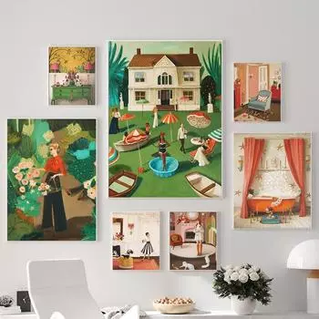 Полная Алмазная Вышивка 5d Новая мода Леди Мотель Ретро Печать Плакат Алмазная Картина Замечательный Сад Diy Украшение Дома Full Round 20x30CM