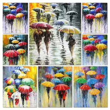 Полная Алмазная вышивка Красочный зонтик Пейзаж 5d Алмазная картина Мозаика Уличный пейзаж Фотографии Украшение для Full Round 20x30CM