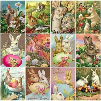 Полная Алмазная вышивка крестиком кролик животное алмазная живопись пасхальное яйцо мозаика комплект горный хрусталь домашний декор подарок для рукоделия Full Round 20x30CM