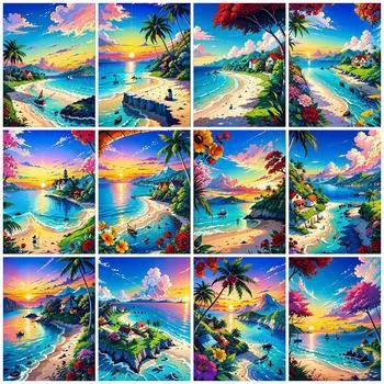 Полная алмазная вышивка Наборы для вышивки крестом «Морской берег» Алмазная картина «Закат» Пейзажное искусство Мозаика Домашний декор Full Round 20x30CM