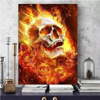 Полная алмазная живопись Череп Огненная Роза Новый 5D DIY Алмазная Вышивка Картина Стразами Алмазная Мозаика Хэллоуин Декор S280 Full Round 30x45CM