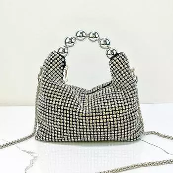 Полная бриллиантовая блестящая женская ручная французская стальная сумка-сумка для ужина знаменитости, модная сумка через плечо серебряный