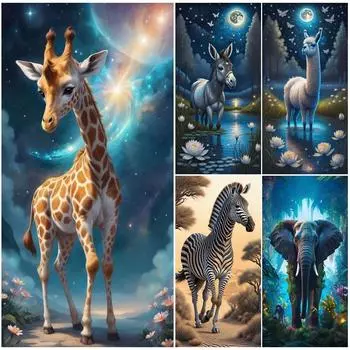 Полная дрель 5D DIY Алмазная картина Жираф Осел Зебра Слон Картина Алмазная вышивка крестом Домашний декор J3844 square 30x60cm белый