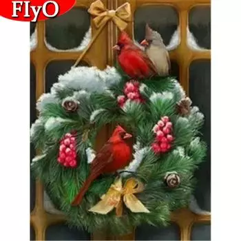 Полная дрель квадратная алмазная живопись Рождественский венок с птицами Алмазная вышивка Зимняя мозаика Распродажа животных Новогодний подарок Full Round (20X30CM)
