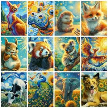 Полная круглая 5D алмазная картина собака лиса мозаика вышивка животные пейзаж домашний декор Full Round 20x30CM