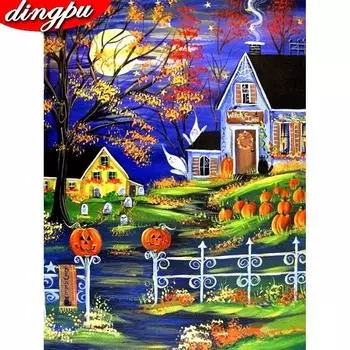 Полная круглая алмазная картина 5d Хэллоуин Вышивка Дом Домашнее украшение 20X30CM