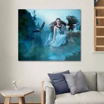 Полная круглая алмазная картина Индийская женщина и животные орлы 5d Diy Алмазная вышивка крестом 20X30CM
