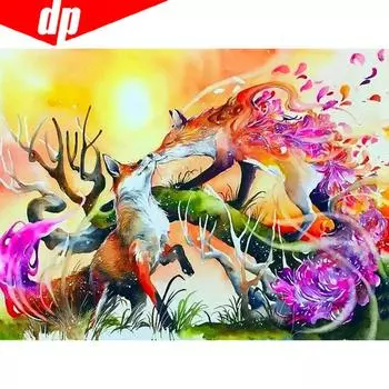 Полная круглая Алмазная картина Лиса 5D DIY Алмазная вышивка Животное Изображение Горный хрусталь 20X30CM